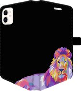 Apple iPhone 12 Hoesje - Portemonneehoesje  - Met pasjeshouder - Met Dierenprint - Leeuw - Roze