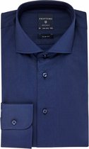 Profuomo slim fit overhemd - fine twill - marine blauw - Strijkvrij - Boordmaat: 44