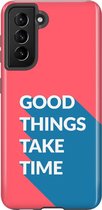 Samsung Galaxy S21 Telefoonhoesje - Extra Stevig Hoesje - 2 lagen bescherming - Met Quote - Good Things - Rood