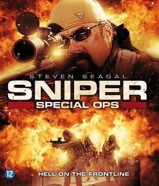 Steven Seagal met een snipergeweer, omringd door vlammen. Onderin het affiche: soldaten in actie.