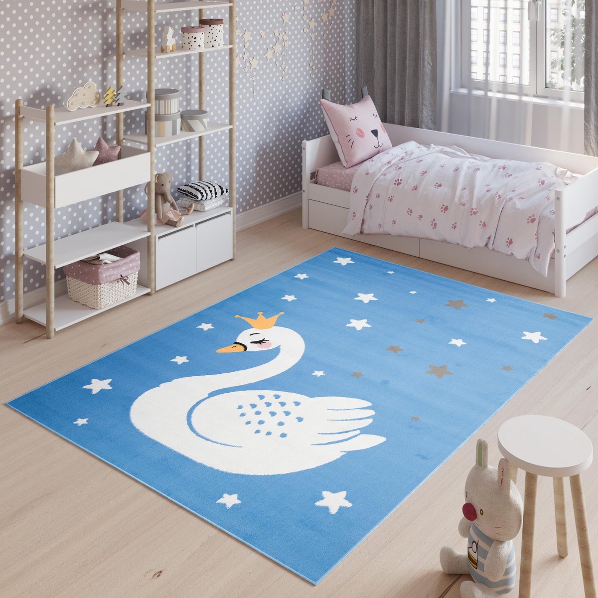Tapiso Jolly Vloerkleed Blauw Speelkleed Kinderkamer Babykamer