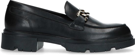 Manfield - Dames - Zwart leren loafers met goudkleurige chain - Maat 37 |  bol.com