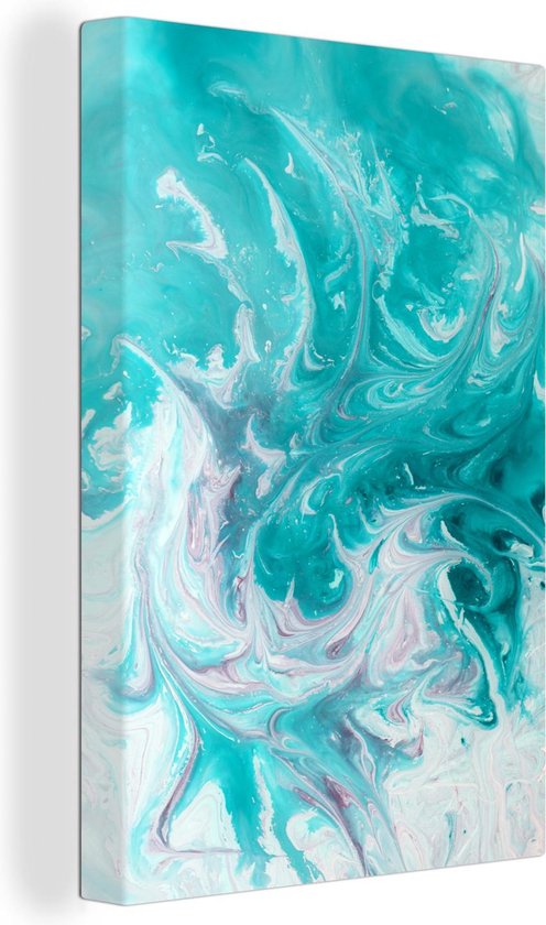 woordenboek beu Dag Canvas Schilderij Aquarel - Olieverf - Turquoise - Wit - 40x60 cm -  Wanddecoratie | bol.com