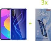 Hoesje Geschikt voor: Xiaomi Mi 9 Lite Transparant TPU Silicone Soft Case + 3X Tempered Glass Screenprotector