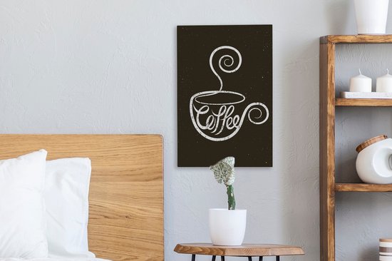 Canvas Schilderij Spreuken - Krijtbord - Quotes - Coffee - 20x30 cm - Wanddecoratie