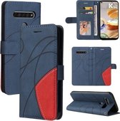 Voor LG K61 Dual-color Splicing Horizontale Flip PU Lederen Case met Houder & Kaartsleuven & Portemonnee (Blauw)