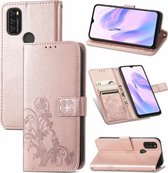 Voor Blackview A70 Vier-bladsluiting Reliëfgesp Mobiele Telefoon Bescherming Lederen Case met Lanyard & Kaartsleuf & Portemonnee & Beugel Functie (Rose Goud)