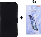 Sony Xperia L2 - Bookcase Zwart - portemonee hoesje met 3 stuks Glas Screen protector