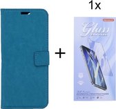 Bookcase Geschikt voor: Sony Xperia 5 III - Turquoise - portemonee hoesje met 1 stuk Glas Screen protector
