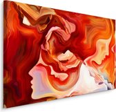 Schilderij - rode abstractie met gezicht, 4 maten, wanddecoratie
