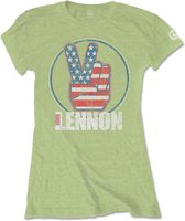 John Lennon Dames Tshirt -XXL- Peace Fingers US Flag Groen