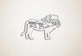 Wanddecoratie - Leeuw met wilde dieren - XS - 19x30cm - EssenhoutWit - muurdecoratie - Line Art