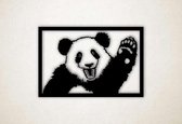 Wanddecoratie - Zwaaiende panda - M - 60x89cm - Zwart - muurdecoratie - Line Art