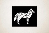 Line Art - Wolf vierkant 7 - L - 82x98cm - Zwart - geometrische wanddecoratie