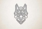 Line Art - Wolf 9 - S - 60x41cm - EssenhoutWit - geometrische wanddecoratie