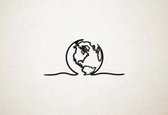 Wanddecoratie - Globe Wereldkaart - L - 49x105cm - Zwart - muurdecoratie - Line Art