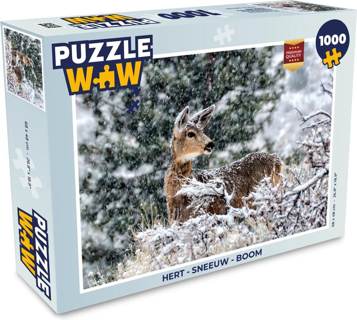 Afbeelding van product PuzzleWow  Puzzel Hert - Sneeuw - Boom - Legpuzzel - Puzzel 1000 stukjes volwassenen