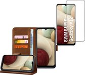 Samsung Galaxy A12 - Book Case Portemonnee Hoesje Bruin met Screenprotector