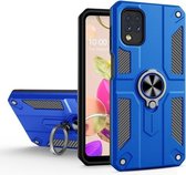 Voor LG K42 koolstofvezelpatroon pc + TPU-beschermhoes met ringhouder (donkerblauw)