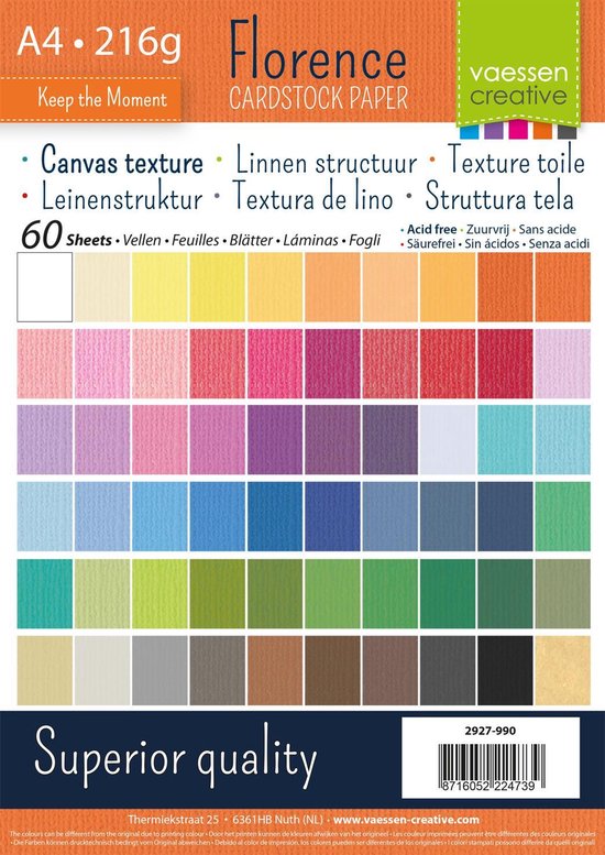 Florence Karton - Assortiment - A4 - Linnen structuur - 216g - 60 vellen