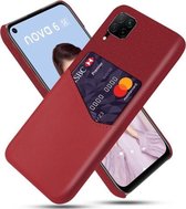 Voor Huawei P40 Lite Doek Textuur PC + PU lederen achterkant Schokbestendig hoesje met kaartsleuf (rood)