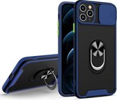 Sliding Camera Cover Design TPU + PC Magnetische schokbestendige hoes met ringhouder voor iPhone 12 Pro (blauw)