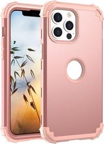 3 in 1 schokbestendige pc + siliconen beschermhoes voor iPhone 13 Pro (roségoud)