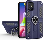 Voor Samsung Galaxy M51 koolstofvezelpatroon pc + TPU-beschermhoes met ringhouder (blauw)