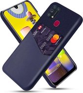 Voor Samsung Galaxy M31 Doek Textuur PC + PU Lederen Achterkant Schokbestendig Hoesje met Kaartsleuf (Blauw)