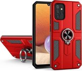 Voor Samsung Galaxy A32 4G koolstofvezelpatroon pc + TPU-beschermhoes met ringhouder (rood)