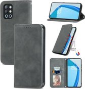 Voor OnePlus 9R Retro Skin Feel Business Magnetische Horizontale Flip Leather Case met Houder & Kaartsleuven & Portemonnee & Fotolijst (Grijs)