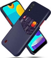 Voor Samsung Galaxy M01 Doek Textuur PC + PU lederen achterkant Schokbestendig hoesje met kaartsleuf (blauw)