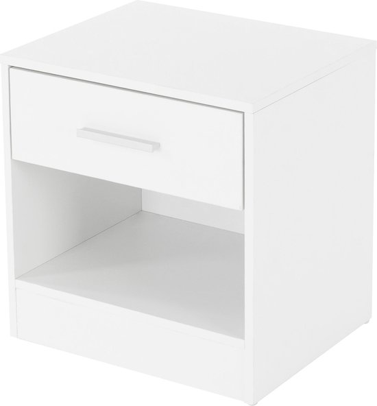 ML-Design nachtkastje wit, 36x29x38 cm, met één lade en open vak, gemaakt van hout