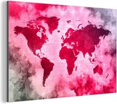 Wanddecoratie Metaal - Aluminium Schilderij Industrieel - Wereldkaart - Rood - Zwart - 180x120 cm - Dibond - Foto op aluminium - Industriële muurdecoratie - Voor de woonkamer/slaapkamer