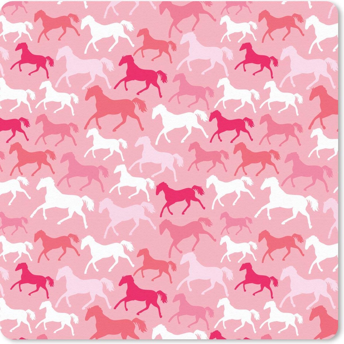 Muismat 20x20 cm - Mousepad Paarden - Roze - Patroon - Meisjes - Kinderen - Meiden - Muismatten