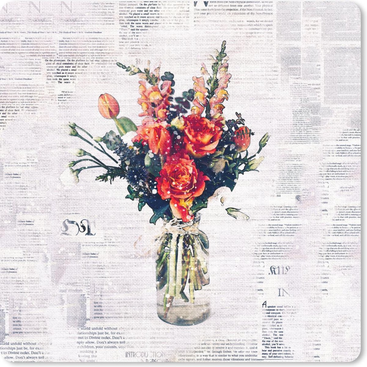 Muismat 30x30 cm - Mousepad Vaas - Bloemen - Krant - Muismatten