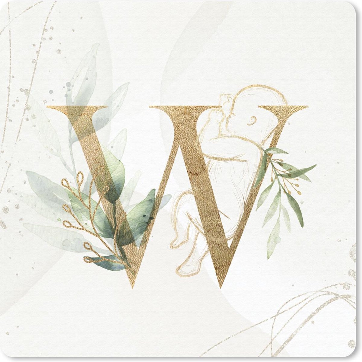 Muismat - Mousepad - Letters - W - Baby - Waterverf - 30x30 cm - Muismatten
