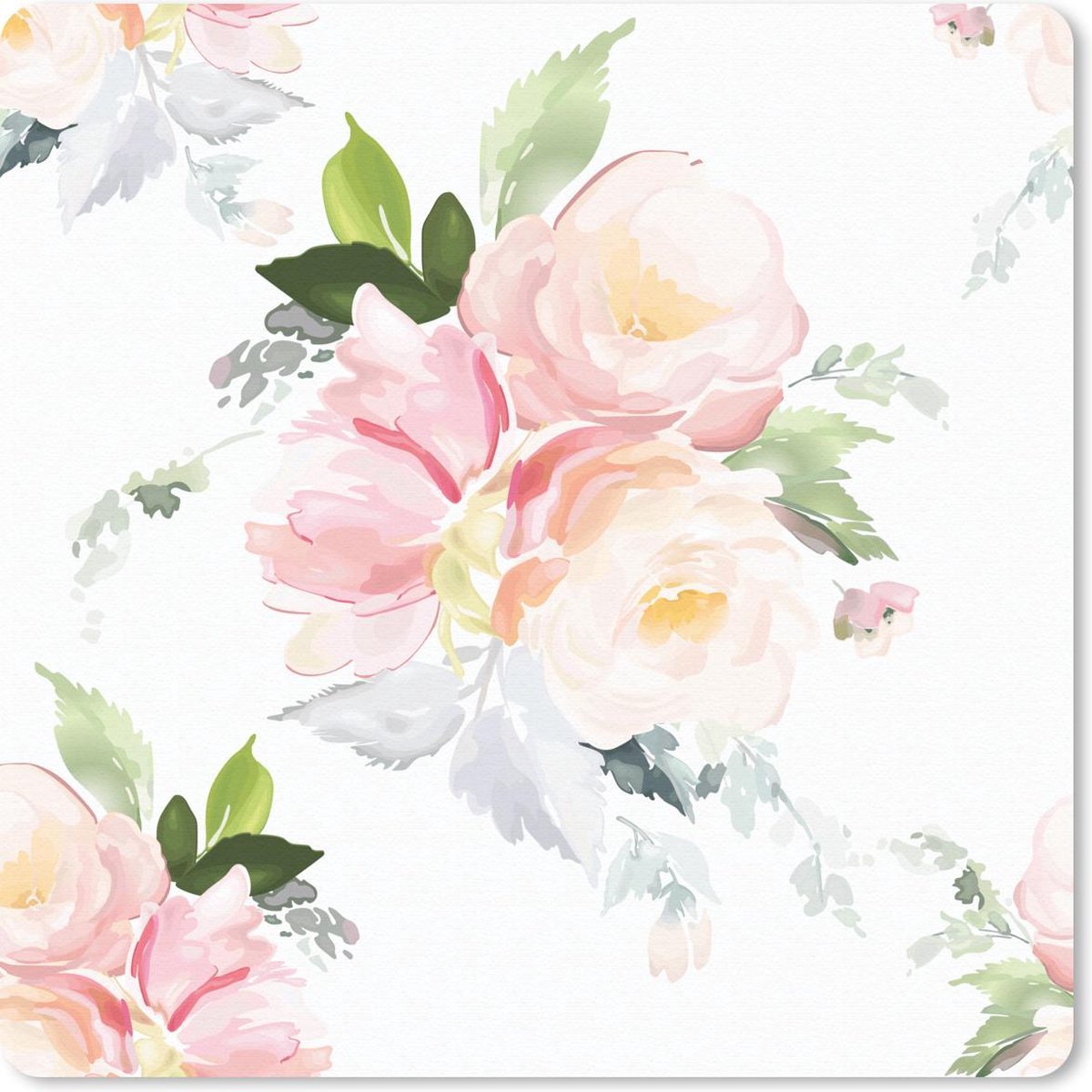 Muismat 20x20 cm - Mousepad Rozen - Waterverf - Wit - Muismatten