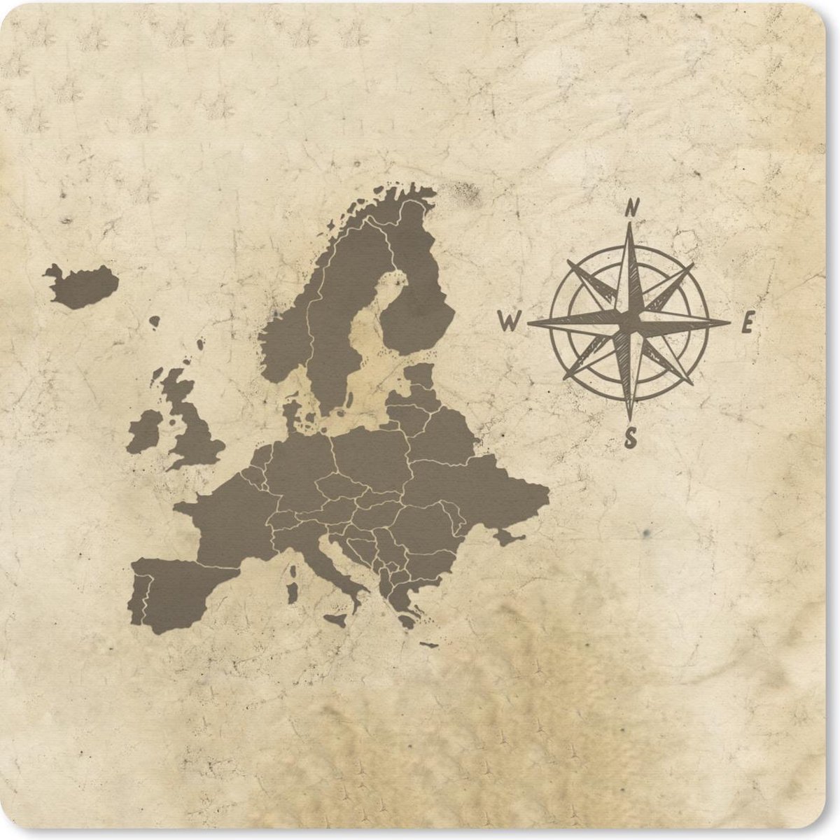 Muismat 30x30 cm - Mousepad Kaarten - Europa - Windroos - Vintage - Muismatten