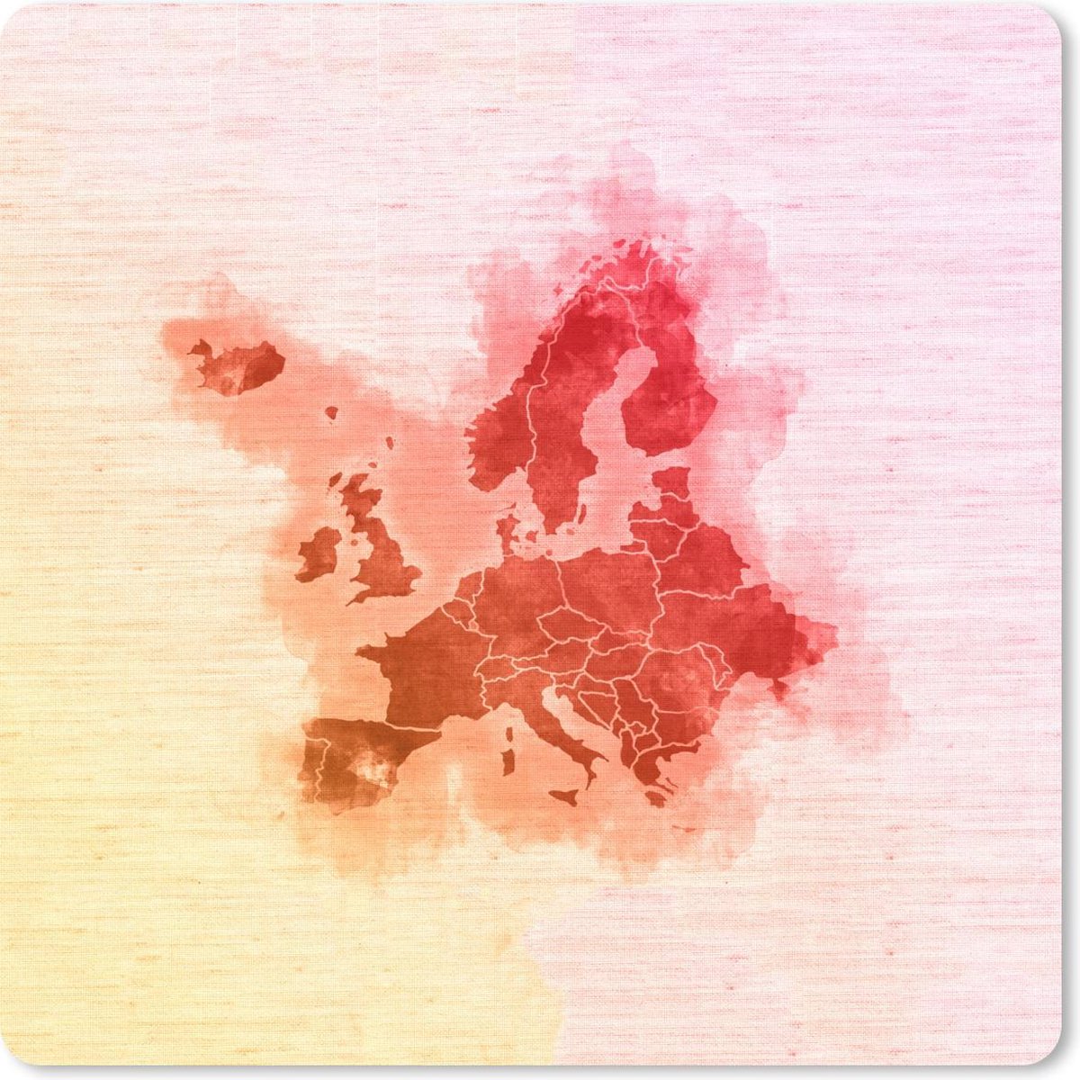 Muismat 30x30 cm - Mousepad Europa - Waterverf - Rood - Muismatten