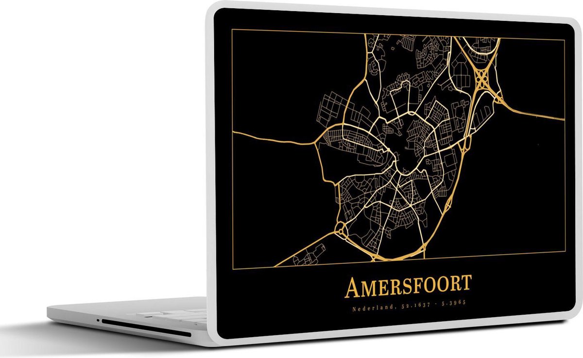 Laptop sticker - 13.3 inch - Kaart - Amersfoort - Goud - Zwart - 31x22,5cm - Laptopstickers - Laptop skin - Cover