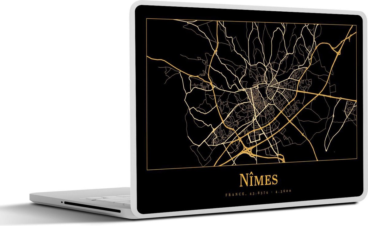 Laptop sticker - 11.6 inch - Kaart - Nîmes - Frankrijk - Goud - Zwart - 30x21cm - Laptopstickers - Laptop skin - Cover