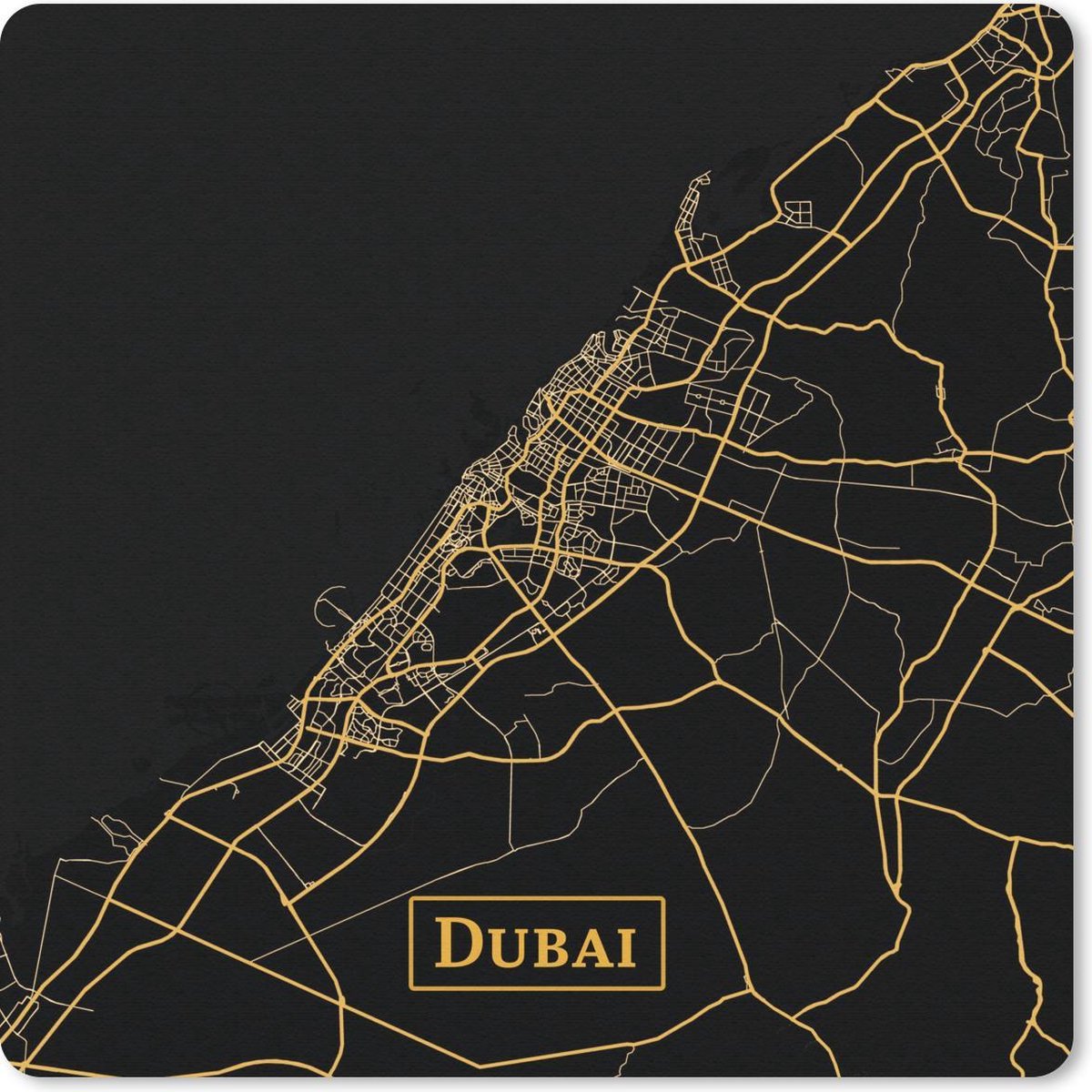 Muismat 20x20 cm - Mousepad Kaart - Dubai - Luxe - Goud - Zwart - Muismatten