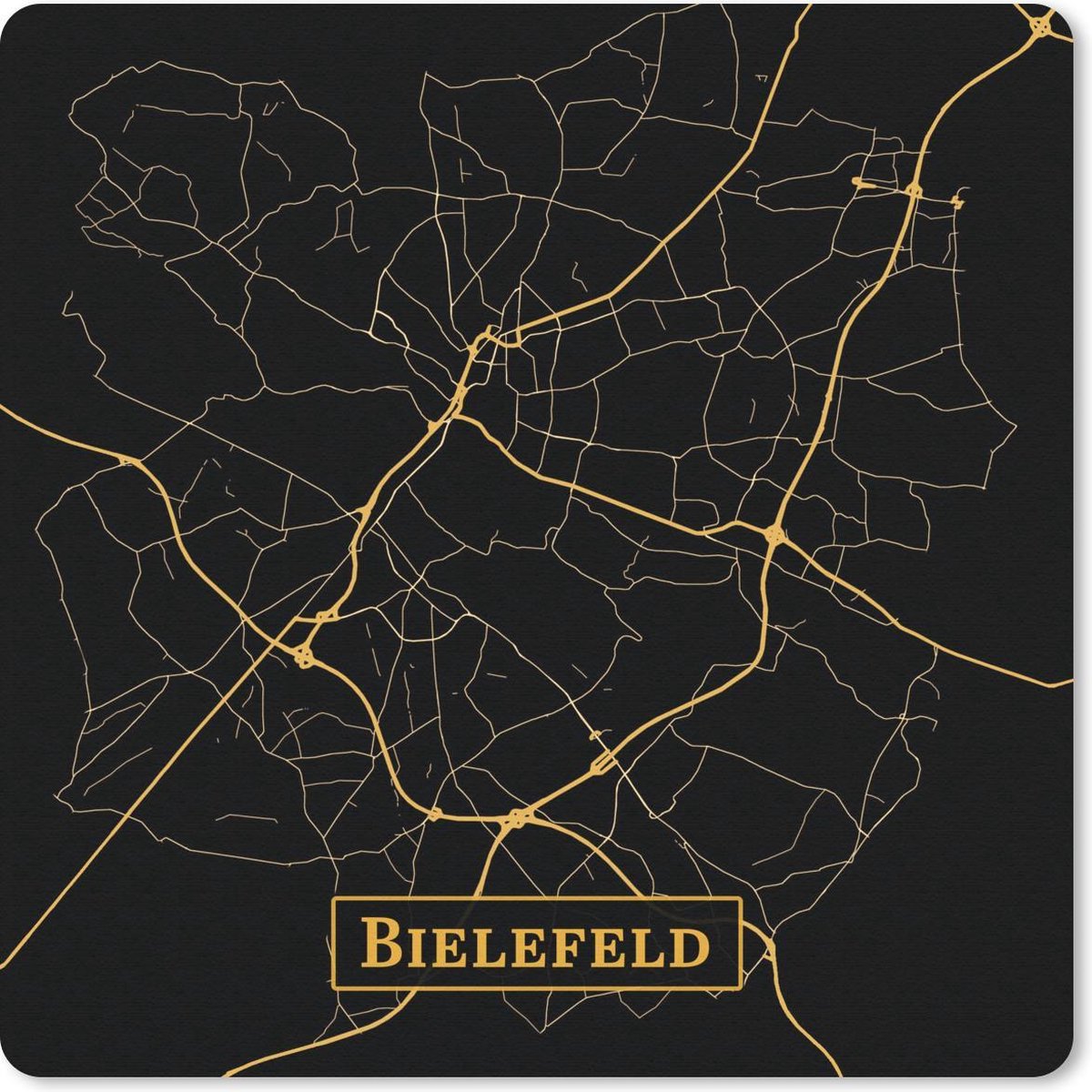 Muismat 20x20 cm - Mousepad Kaart - Bielefeld - Goud - Zwart - Muismatten