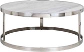 Witte ronde marmeren salontafel met zilver metalen onderstel 95 cm (r-000SP29679)