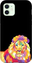 Apple iPhone 12 Mini Telefoonhoesje - Extra Stevig Hoesje - 2 lagen bescherming - Met Dierenprint - Leeuw - Oranje