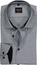 VENTI body fit overhemd - zwart met wit en grijs structuur (contrast) - Strijkvriendelijk - Boordmaat: 40