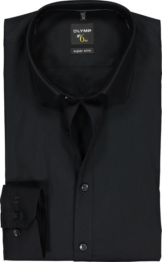 OLYMP No. Six super slim fit overhemd - mouwlengte 7 - zwart - Strijkvriendelijk - Boordmaat: 42