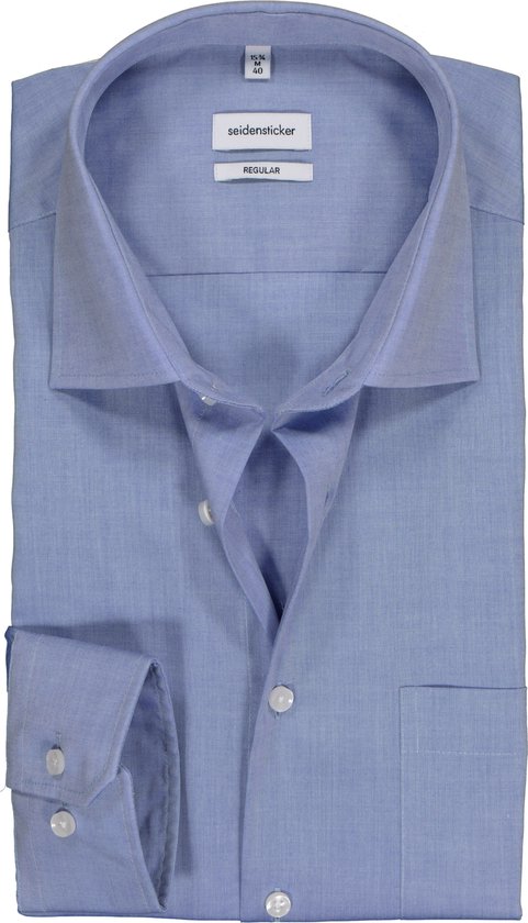 Seidensticker regular fit overhemd - blauw chambray - Strijkvrij - Boordmaat: 38