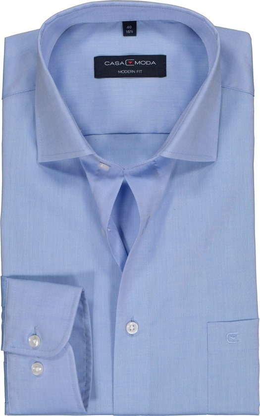 CASA MODA modern fit overhemd - mouwlengte 7 - lichtblauw - Strijkvriendelijk - Boordmaat: 46